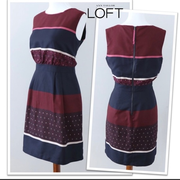 LOFT Dresses & Skirts - LOFT Sleeveless, Beautiful, A-Line Dress, Navy & Burgundy Design